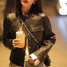 Load image into Gallery viewer, Black Sheepskin Leather Jacket Women's
