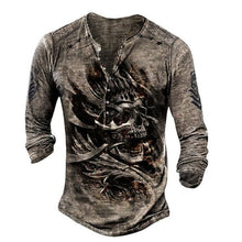 Load image into Gallery viewer, Skull Henley Print Long Sleeve Tshirts Men's