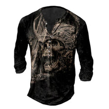 Load image into Gallery viewer, Skull Henley Print Long Sleeve Tshirts Men's