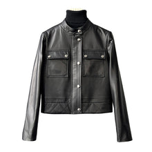 Load image into Gallery viewer, Black Sheepskin Leather Jacket Women's