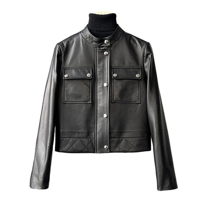 Black Sheepskin Leather Jacket Women's