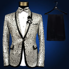 Load image into Gallery viewer, Blue Embroidered Slim Fit Blazer 4 Pcs Suit Men's