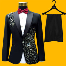 Load image into Gallery viewer, Blue Embroidered Slim Fit Blazer 4 Pcs Suit Men's