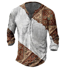 Load image into Gallery viewer, Skull Henley Print Long Sleeve Tshirts Men's