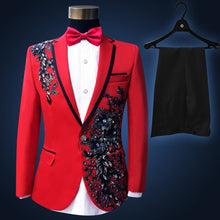 Load image into Gallery viewer, Blue Embroidered Slim Fit Blazer 4 Pcs Suit Men's