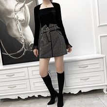 Load image into Gallery viewer, Black Sheepskin Skirt With Rhinestones Women's