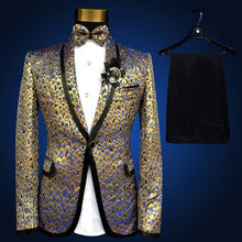 Load image into Gallery viewer, Blue Embroidered Slim Fit Blazer 4 Pcs Suit Men's
