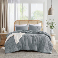 Load image into Gallery viewer, Full/Queen size Pleated Pre-Washed Microfiber Comforter Set in Blue Grey