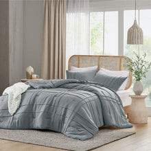 Load image into Gallery viewer, Twin/Twin XL Pleated Pre-Washed Microfiber Comforter Set in Blue Grey