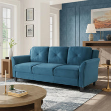 Load image into Gallery viewer, Modern 3-Seater Upholstered Sofa in Blue Microfiber with Button Tufted Cushions