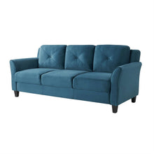 Load image into Gallery viewer, Modern 3-Seater Upholstered Sofa in Blue Microfiber with Button Tufted Cushions