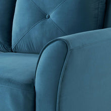 Load image into Gallery viewer, Modern 3-Seater Upholstered Sofa in Blue Microfiber with Button Tufted Cushions