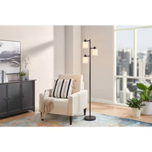 Load image into Gallery viewer, Modern 3-Light Floor Lamp in Black Metal Finish with White Plastic Shades