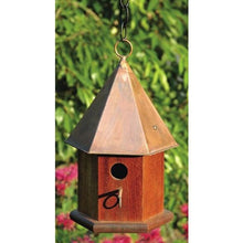 Load image into Gallery viewer, Solid Mahogany Wood Songbird Birdhouse with Shiny Copper Roof