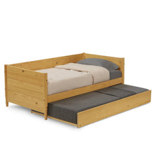 Load image into Gallery viewer, Twin Solid Wood Daybed with Roll Out Trundle Bed Frame in Light Yellow Brown