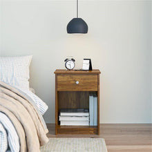 Load image into Gallery viewer, Rusic Brown Oak Farmhouse 1-Drawer Bedroom Nighstand with Open Shelf