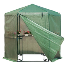 Load image into Gallery viewer, Outdoor Hexagon Greenhouse 6.5 x 7 Ft with Steel Frame PE Cover and Shelves
