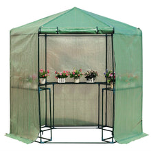 Load image into Gallery viewer, Outdoor Hexagon Greenhouse 6.5 x 7 Ft with Steel Frame PE Cover and Shelves
