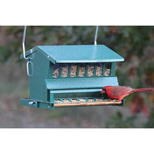 Load image into Gallery viewer, Rugged Green Metal Squirrel-Proof Bird Feeder with Easy-Refill Top