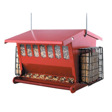 Load image into Gallery viewer, Red Metal House Shaped Bird Feeder with Heavy Duty Hanger
