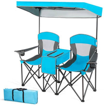 Load image into Gallery viewer, Light Blue 2-Piece Folding Canopy Chair Set with Cup Holder and Storage Pocket