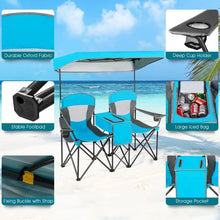 Load image into Gallery viewer, Light Blue 2-Piece Folding Canopy Chair Set with Cup Holder and Storage Pocket