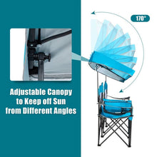 Load image into Gallery viewer, Light Blue 2-Piece Folding Canopy Chair Set with Cup Holder and Storage Pocket
