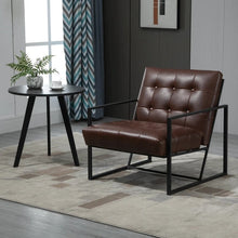 Load image into Gallery viewer, Retro Tufted Faux Leather Metal Frame Accent Chair - Brown