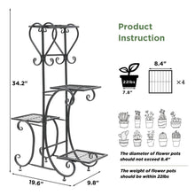 Load image into Gallery viewer, Elegant Black Metal 4-Shelf Plant Stand