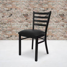 Load image into Gallery viewer, Black Metal Dining Chair with Slatted Back and Vinyl Seat