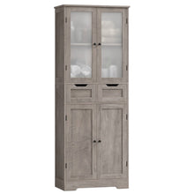 Load image into Gallery viewer, Farmhouse Bathroom Linen Cabinet with Storage Drawers in Grey Taupe Wood Finish