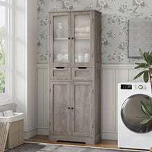 Load image into Gallery viewer, Farmhouse Bathroom Linen Cabinet with Storage Drawers in Grey Taupe Wood Finish