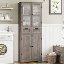 Load image into Gallery viewer, Farmhouse Bathroom Linen Cabinet with Storage Drawers in Grey Taupe Wood Finish