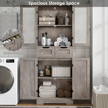 Load image into Gallery viewer, Farmhouse Bathroom Linen Cabinet with Storage Drawers in Grey Taupe Wood Finish