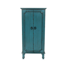 Load image into Gallery viewer, Vintage Turquoise Hand Painted Jewelry Armoire with Antique Drawer Pulls