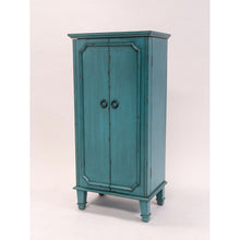 Load image into Gallery viewer, Vintage Turquoise Hand Painted Jewelry Armoire with Antique Drawer Pulls