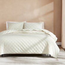 Load image into Gallery viewer, Full / Queen 3-Piece Cream Velvet Embroidered Super Soft Quilt Set