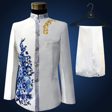Load image into Gallery viewer, Blue Embroidered Slim Fit Blazer 4 Pcs Suit Men's