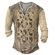 Load image into Gallery viewer, Skull Henley Print Long Sleeve Tshirts Men's