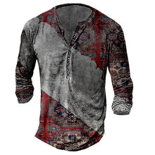 Load image into Gallery viewer, Skull Henley Print Long Sleeve Tshirts Men's