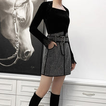Load image into Gallery viewer, Black Sheepskin Skirt With Rhinestones Women's