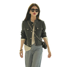 Load image into Gallery viewer, Black Sheepskin Leather Jacket Women's