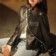 Load image into Gallery viewer, Black Sheepskin Leather Jacket Women's