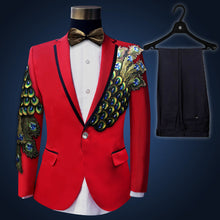 Load image into Gallery viewer, Blue Embroidered Slim Fit Blazer 4 Pcs Suit Men's