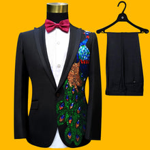 Load image into Gallery viewer, Blue Embroidered Slim Fit Blazer 4 Pcs Suit Men's