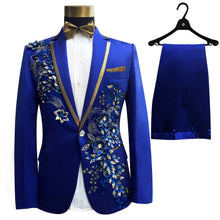 Load image into Gallery viewer, Blue Embroidered Slim Fit Blazer 4 Pcs Suit Men's