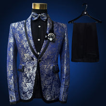 Load image into Gallery viewer, Blue Embroidered Slim Fit Blazer 4 Pcs Suit Men's