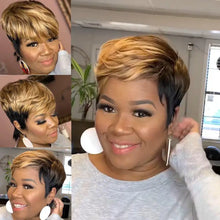 Load image into Gallery viewer, WIGERA  Highlight Synthetic Wigs Short Straight  Pixie Cut Hair Bob Wig Honey Gold Mix Black  Hair For Woman