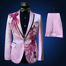 Load image into Gallery viewer, Blue Embroidered Slim Fit Blazer 4 Pcs Suit Men's