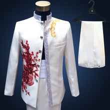 Load image into Gallery viewer, Blue Embroidered Slim Fit Blazer 4 Pcs Suit Men's